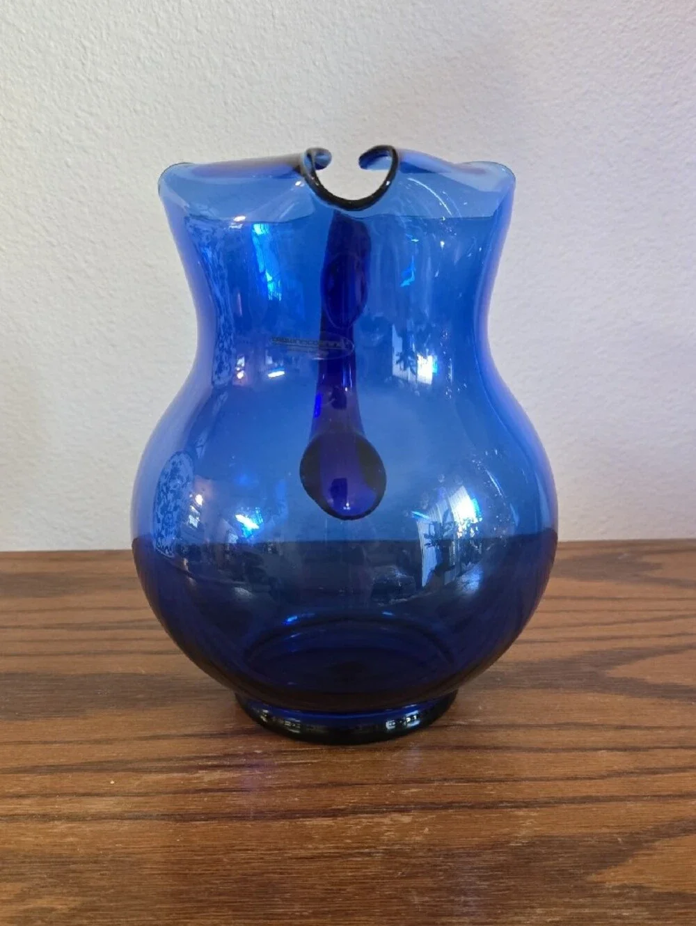 Vintage Cobalt Blue Mexican Glass Water Pitcher Tote 13
